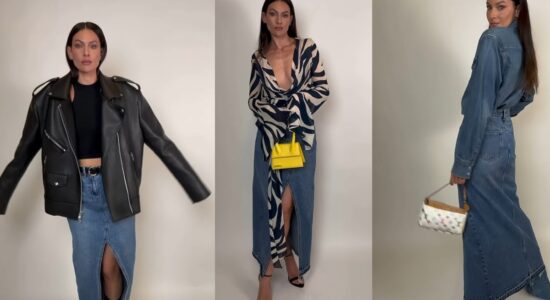 La gonna lunga di jeans come Paola Turani