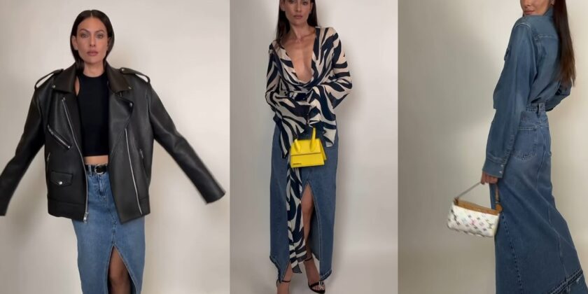 La gonna lunga di jeans come Paola Turani