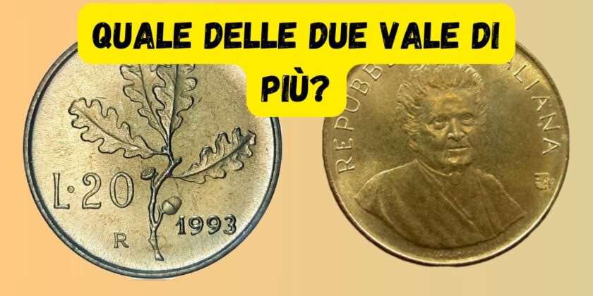 Quale vale di più fra la 20 lire con il ramo di quercia o la 200 lire con Maria Montessori-foto da wikiepdia