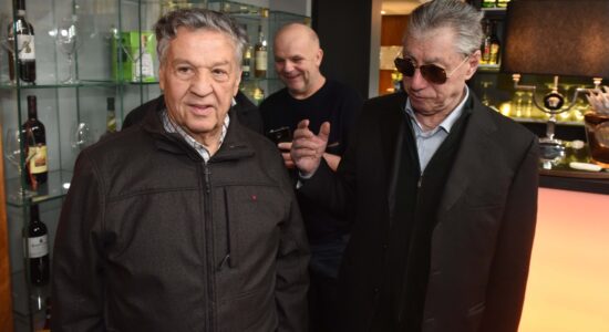 Renato Pozzetto con Umberto Bossi-Foto da imagoeconomica